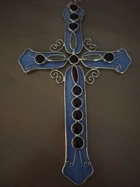 Blue Stained Glass Cross Wall Hanging